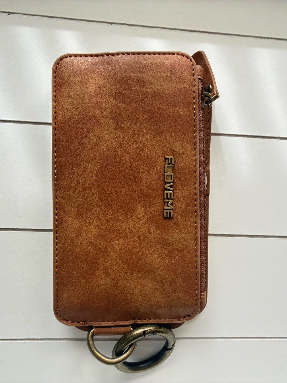 Tan Zip Wrist Wallet with Key Ring